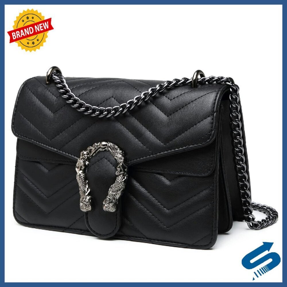 Snake Print Crossbody Bag - Artificial Leather Clutch with Chain Strap